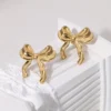 Golden Plated Zinc Alloy Ribbon Bow Earrings