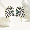 Boho Elegant Zebra Drop Earrings with Pearl Accents