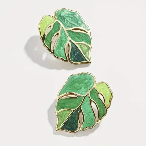 Women'S Colorful Enamel Leaf Dangle Earrings