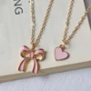 Pink Heart and Butterfly Combination Necklace Set